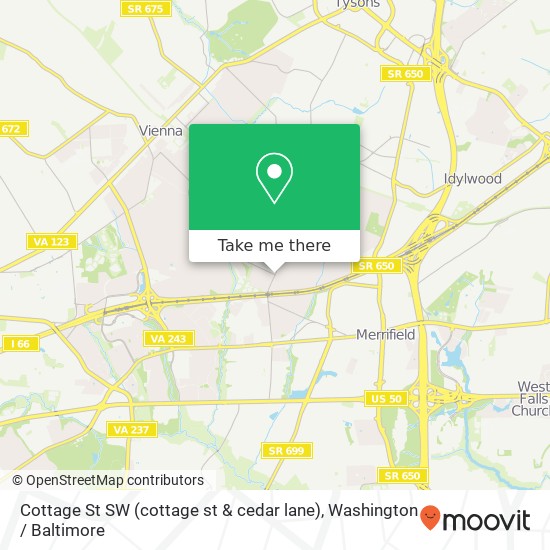 Mapa de Cottage St SW (cottage st & cedar lane), Vienna, VA 22180