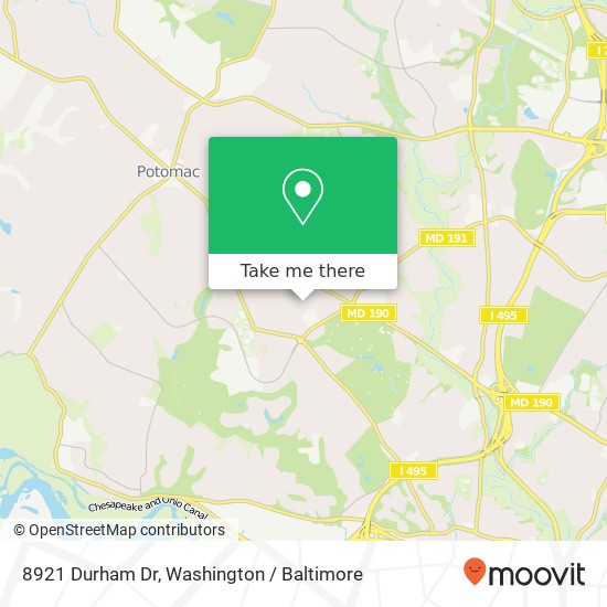 Mapa de 8921 Durham Dr, Potomac, MD 20854
