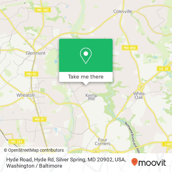 Mapa de Hyde Road, Hyde Rd, Silver Spring, MD 20902, USA