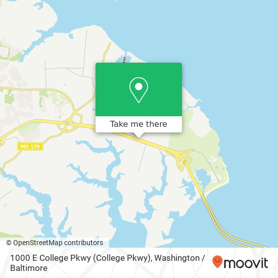 Mapa de 1000 E College Pkwy (College Pkwy), Annapolis, MD 21409