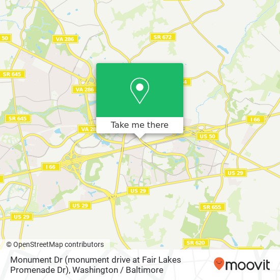 Mapa de Monument Dr (monument drive at Fair Lakes Promenade Dr), Fairfax, VA 22033