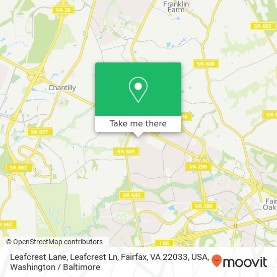 Mapa de Leafcrest Lane, Leafcrest Ln, Fairfax, VA 22033, USA