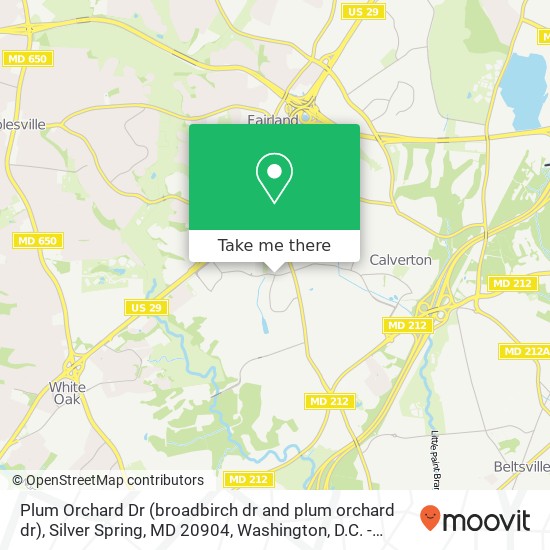 Mapa de Plum Orchard Dr (broadbirch dr and plum orchard dr), Silver Spring, MD 20904