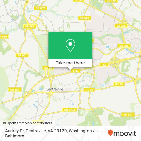 Mapa de Audrey Dr, Centreville, VA 20120