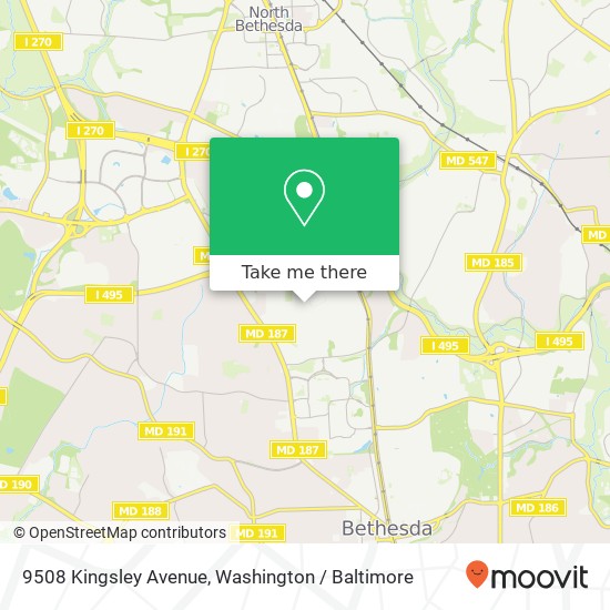 Mapa de 9508 Kingsley Avenue, 9508 Kingsley Ave, Bethesda, MD 20814, USA