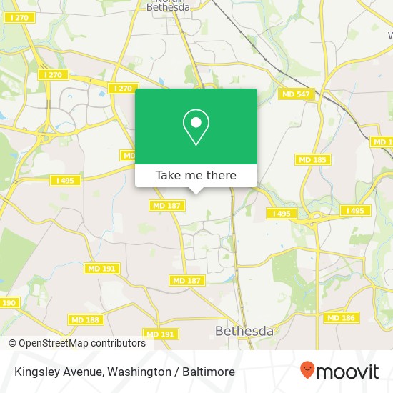 Mapa de Kingsley Avenue, Kingsley Ave, Bethesda, MD 20814, USA