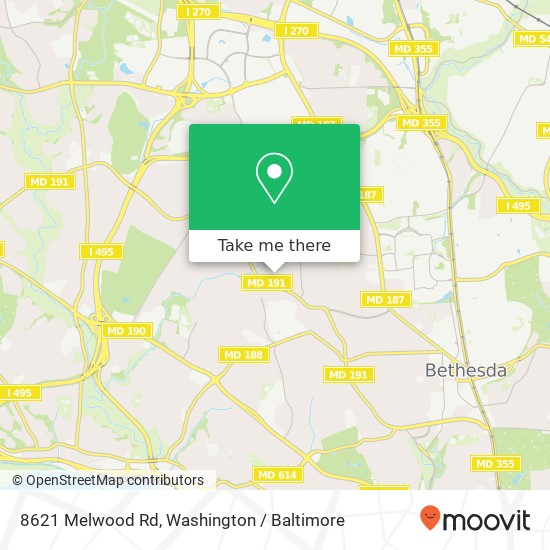 Mapa de 8621 Melwood Rd, Bethesda, MD 20817