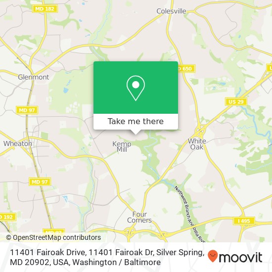 11401 Fairoak Drive, 11401 Fairoak Dr, Silver Spring, MD 20902, USA map