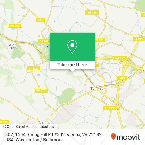 302, 1604 Spring Hill Rd #302, Vienna, VA 22182, USA map
