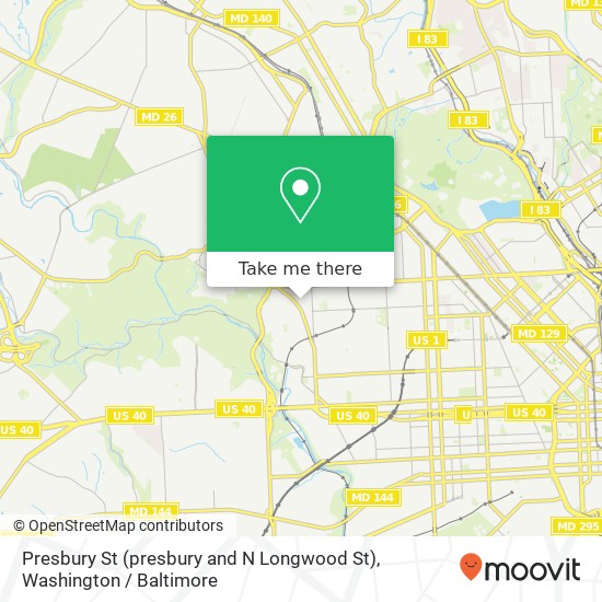 Mapa de Presbury St (presbury and N Longwood St), Baltimore, MD 21216