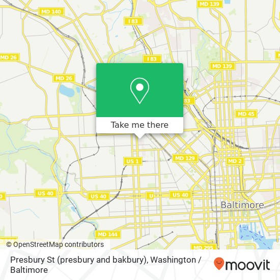 Presbury St (presbury and bakbury), Baltimore, MD 21217 map