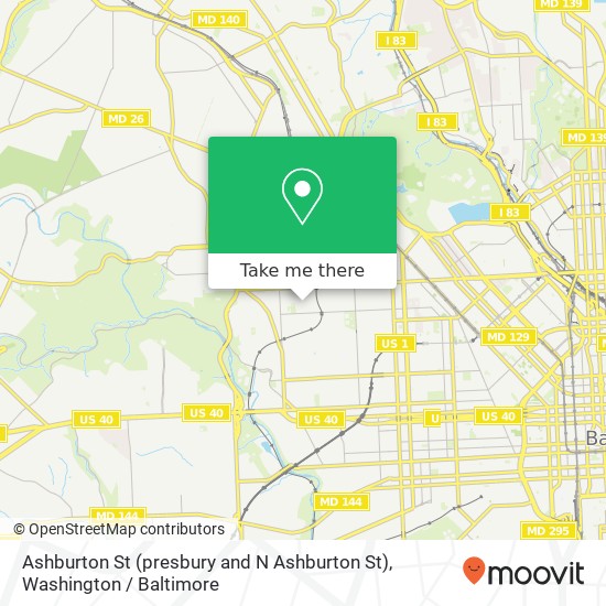 Mapa de Ashburton St (presbury and N Ashburton St), Baltimore, MD 21216