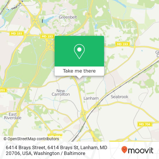 Mapa de 6414 Brays Street, 6414 Brays St, Lanham, MD 20706, USA