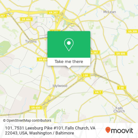 Mapa de 101, 7531 Leesburg Pike #101, Falls Church, VA 22043, USA