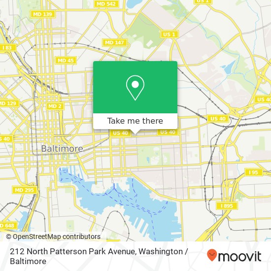 Mapa de 212 North Patterson Park Avenue, 212 N Patterson Park Ave, Baltimore, MD 21231, USA