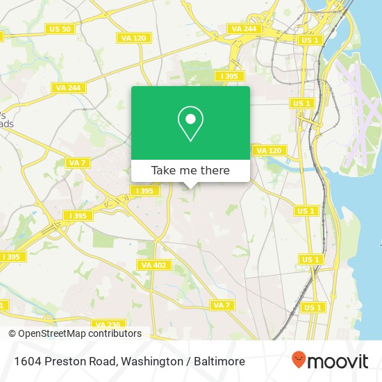 Mapa de 1604 Preston Road, 1604 Preston Rd, Alexandria, VA 22302, USA