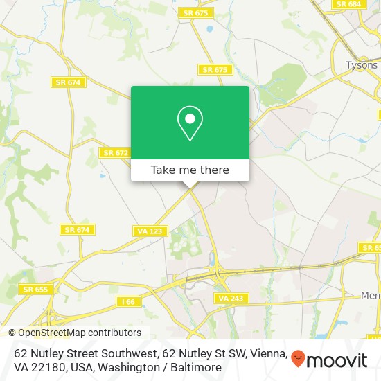 Mapa de 62 Nutley Street Southwest, 62 Nutley St SW, Vienna, VA 22180, USA