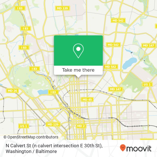 Mapa de N Calvert St (n calvert intersection E 30th St), Baltimore, MD 21218