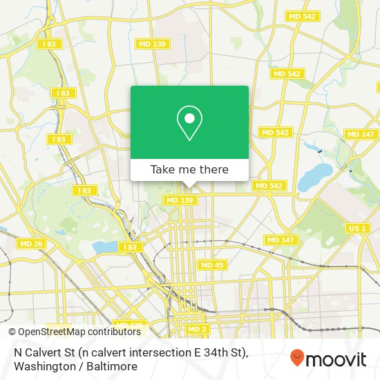 Mapa de N Calvert St (n calvert intersection E 34th St), Baltimore, MD 21218