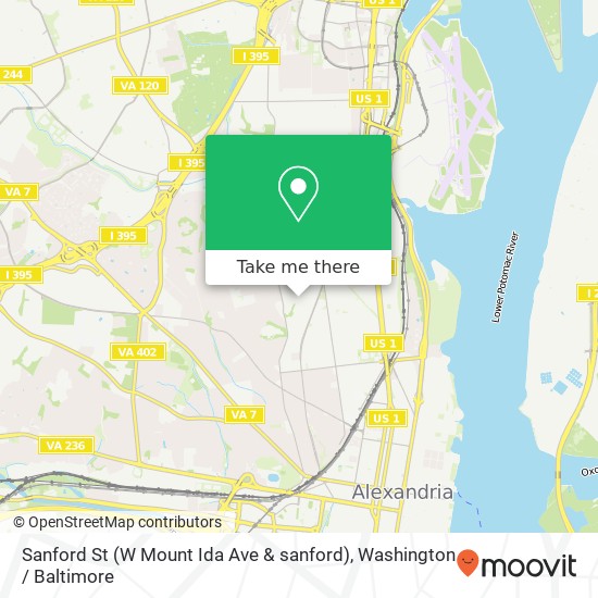 Mapa de Sanford St (W Mount Ida Ave & sanford), Alexandria, VA 22305