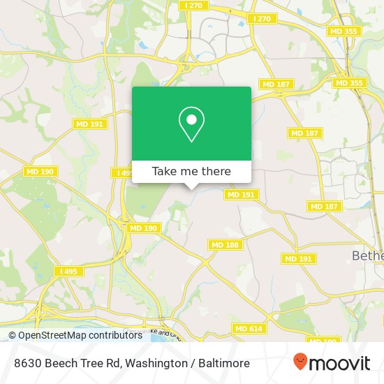 Mapa de 8630 Beech Tree Rd, Bethesda, MD 20817