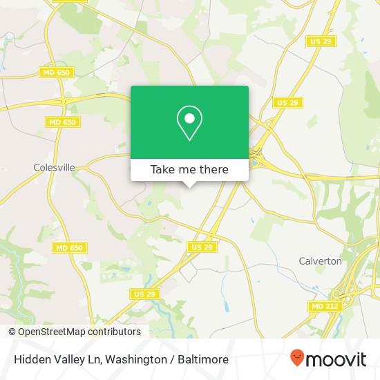 Mapa de Hidden Valley Ln, Silver Spring, MD 20904