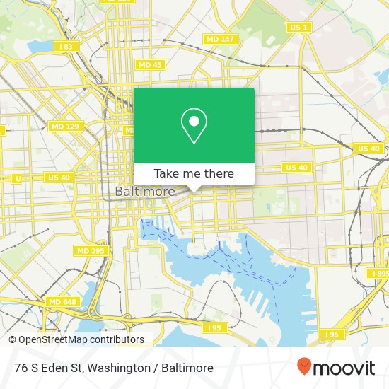 Mapa de 76 S Eden St, Baltimore, MD 21231