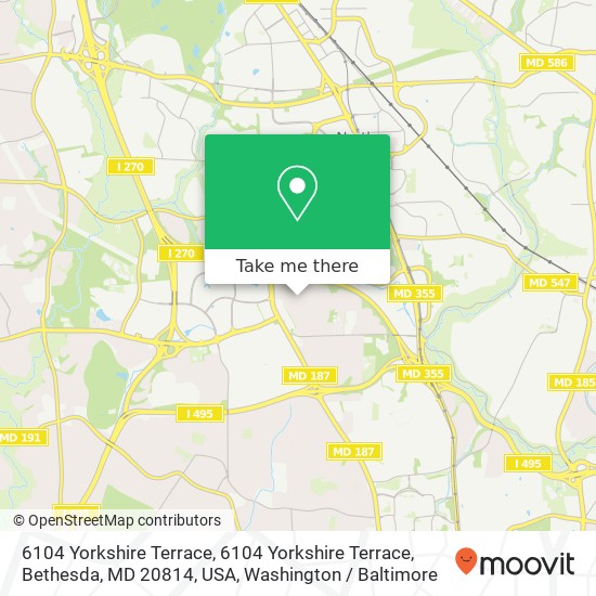 Mapa de 6104 Yorkshire Terrace, 6104 Yorkshire Terrace, Bethesda, MD 20814, USA