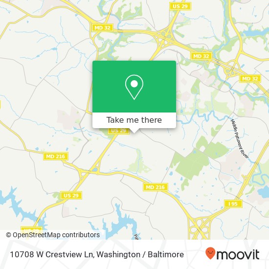 Mapa de 10708 W Crestview Ln, Laurel, MD 20723