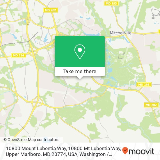 Mapa de 10800 Mount Lubentia Way, 10800 Mt Lubentia Way, Upper Marlboro, MD 20774, USA