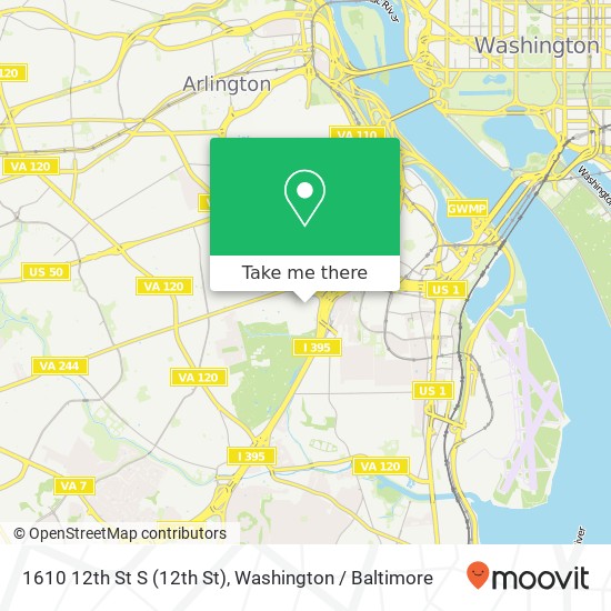 Mapa de 1610 12th St S (12th St), Arlington, VA 22204