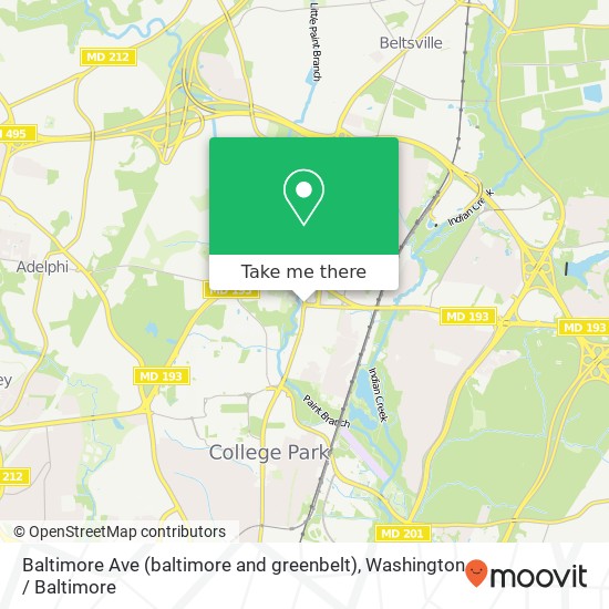 Baltimore Ave (baltimore and greenbelt), College Park, MD 20740 map