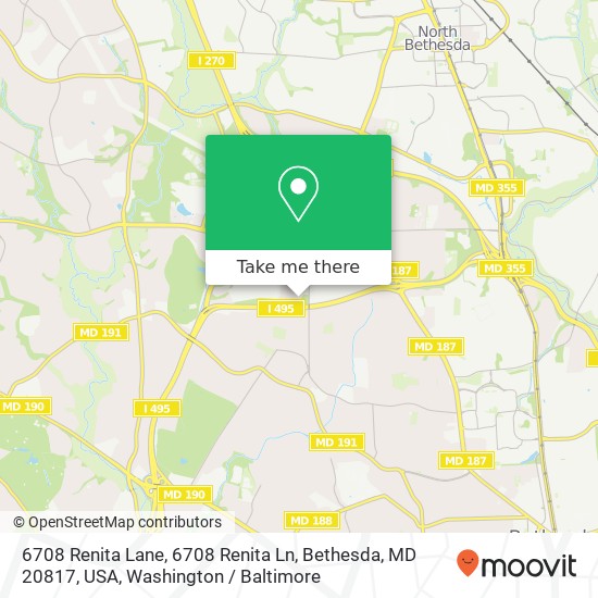 6708 Renita Lane, 6708 Renita Ln, Bethesda, MD 20817, USA map