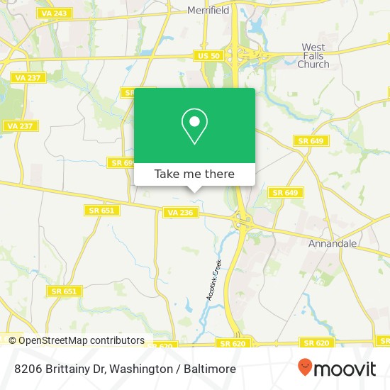 Mapa de 8206 Brittainy Dr, Annandale, VA 22003