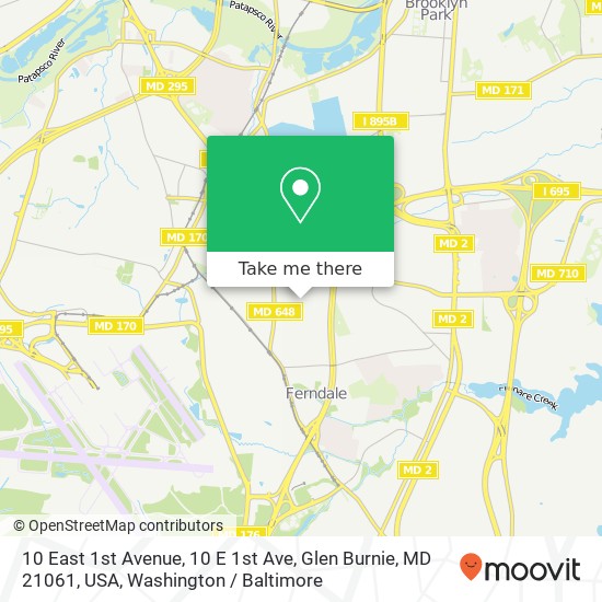 Mapa de 10 East 1st Avenue, 10 E 1st Ave, Glen Burnie, MD 21061, USA