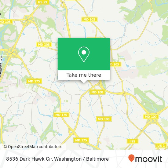 Mapa de 8536 Dark Hawk Cir, Columbia, MD 21045