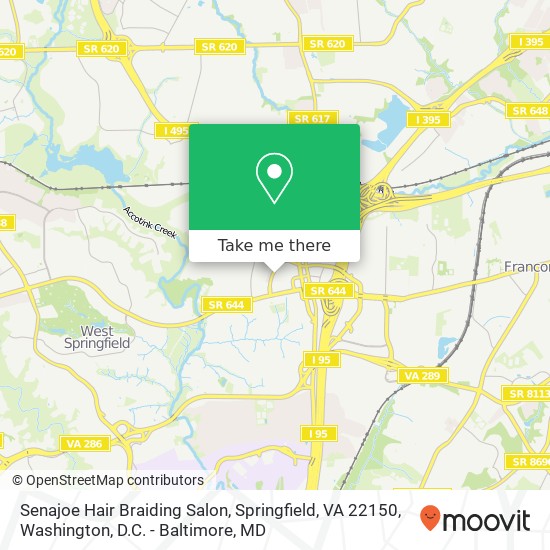 Mapa de Senajoe Hair Braiding Salon, Springfield, VA 22150