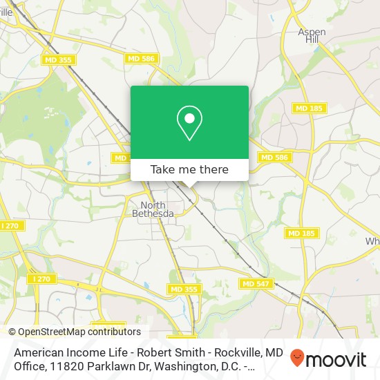 American Income Life - Robert Smith - Rockville, MD Office, 11820 Parklawn Dr map