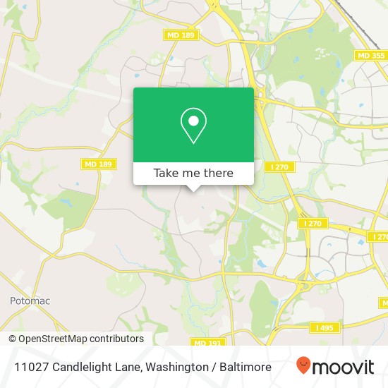 Mapa de 11027 Candlelight Lane, 11027 Candlelight Ln, Potomac, MD 20854, USA