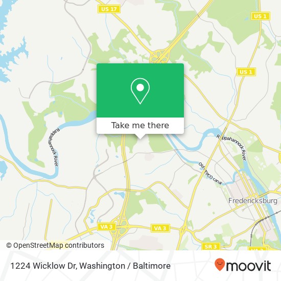 Mapa de 1224 Wicklow Dr, Fredericksburg, VA 22401