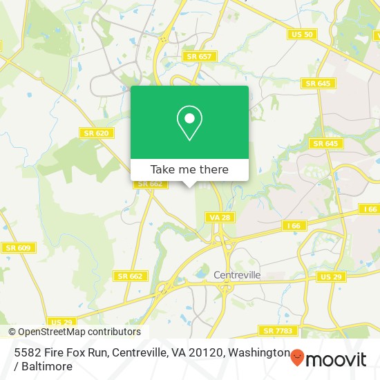 Mapa de 5582 Fire Fox Run, Centreville, VA 20120