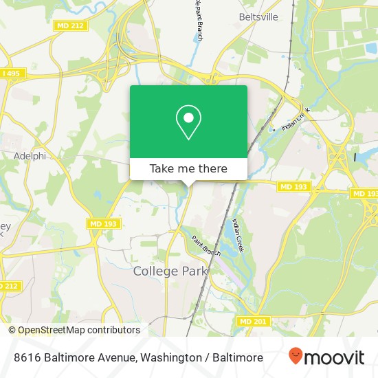 Mapa de 8616 Baltimore Avenue, 8616 Baltimore Ave, College Park, MD 20740, USA