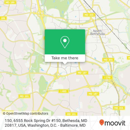 Mapa de 150, 6555 Rock Spring Dr #150, Bethesda, MD 20817, USA