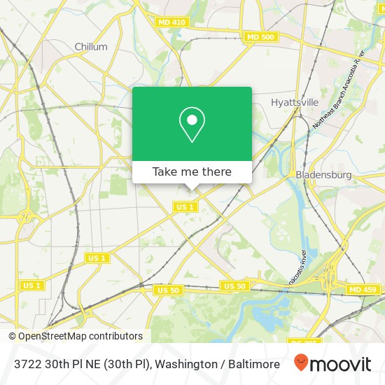 Mapa de 3722 30th Pl NE (30th Pl), Washington, DC 20018