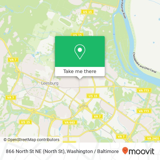 Mapa de 866 North St NE (North St), Leesburg, VA 20176