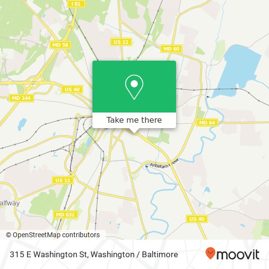 Mapa de 315 E Washington St, Hagerstown, MD 21740