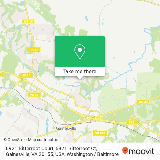 Mapa de 6921 Bitterroot Court, 6921 Bitterroot Ct, Gainesville, VA 20155, USA