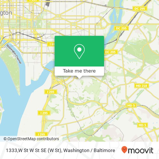 Mapa de 1333,W St W St SE (W St), Washington, DC 20020