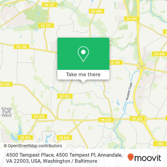 Mapa de 4500 Tempest Place, 4500 Tempest Pl, Annandale, VA 22003, USA