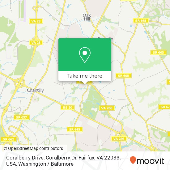 Mapa de Coralberry Drive, Coralberry Dr, Fairfax, VA 22033, USA